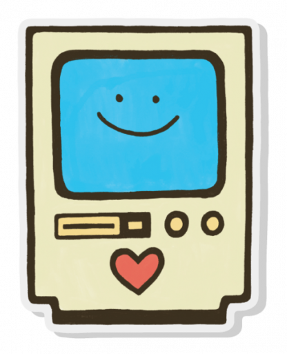 Image of a smiling computer with a heart on it