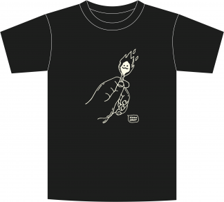 black t shirt with line art design of a hand holding a match with a worried face as it burns